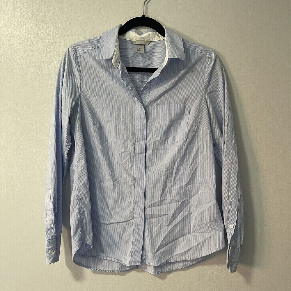 H&M Size 8 Blue Striped Long Sleeve Button-Up Top Shirt